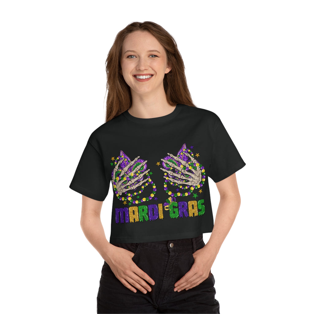 Mardi Gras Cropped T-Shirt - Fun Festival Tee, Casual Wear, Unique Gift for Celebrations, Spring Style, Streetwear