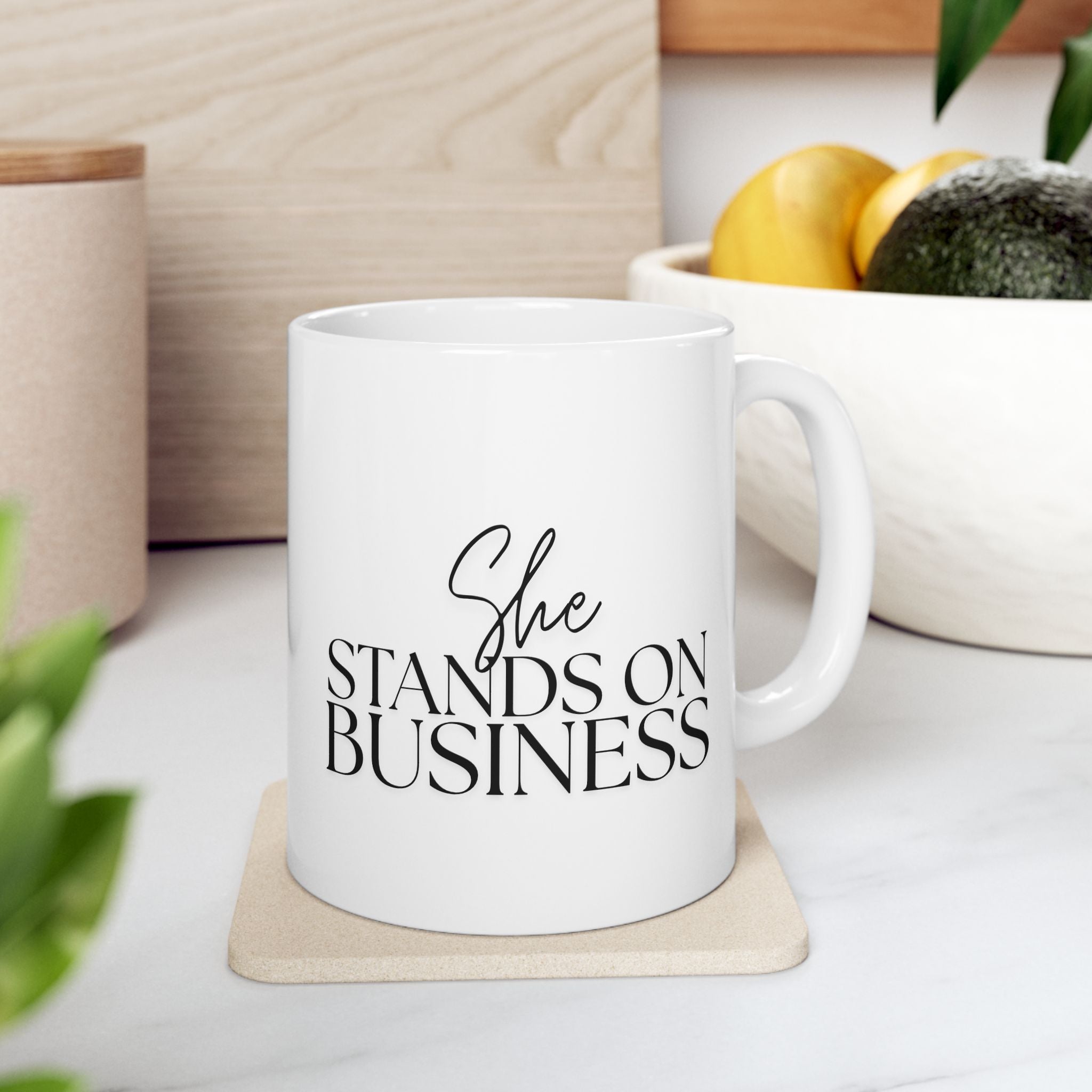 Business Woman Ceramic Mug (11oz, 15oz) - She Stands on Business Mug