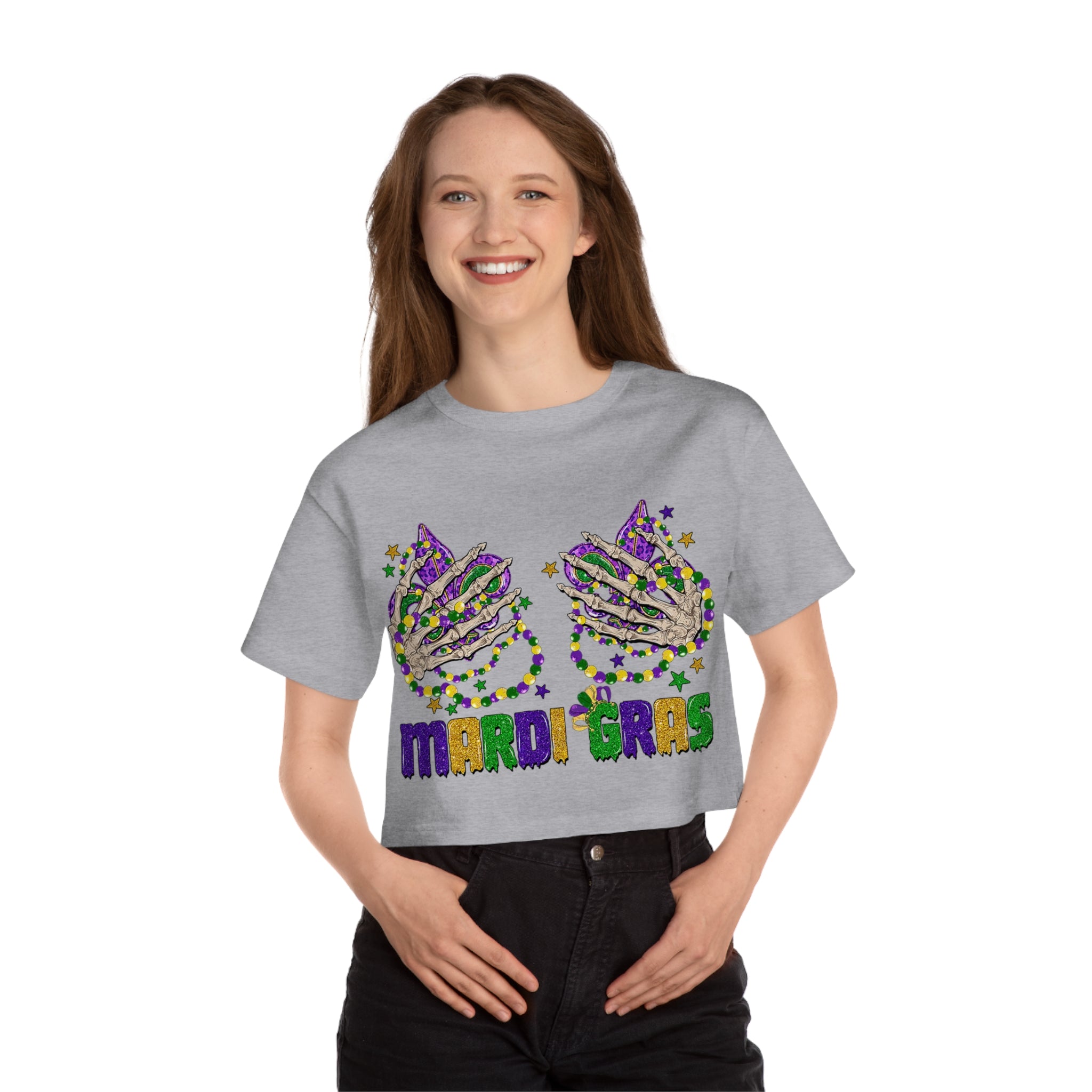 Mardi Gras Cropped T-Shirt - Fun Festival Tee, Casual Wear, Unique Gift for Celebrations, Spring Style, Streetwear