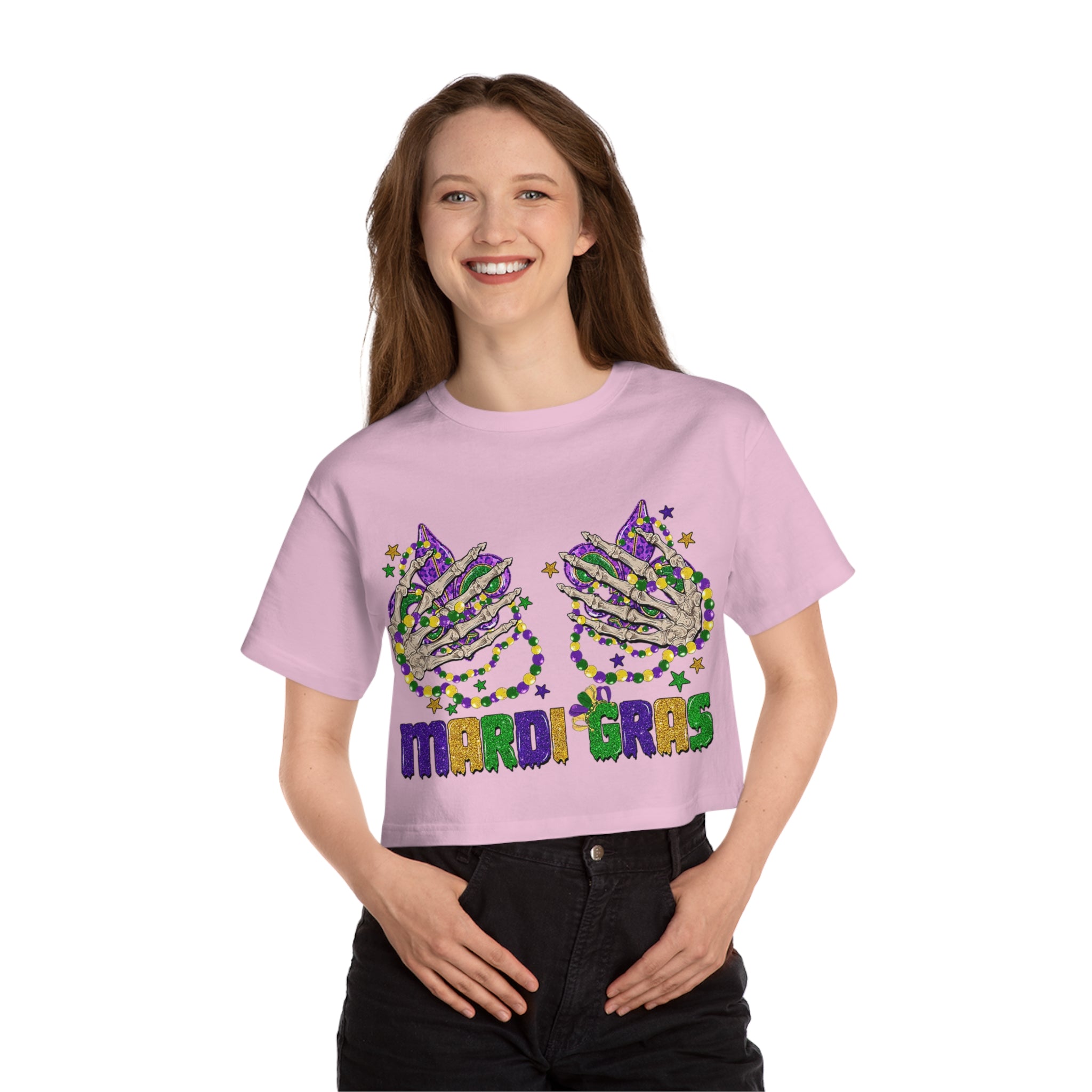Mardi Gras Cropped T-Shirt - Fun Festival Tee, Casual Wear, Unique Gift for Celebrations, Spring Style, Streetwear