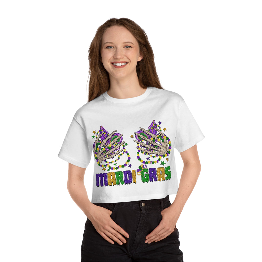 Mardi Gras Cropped T-Shirt - Fun Festival Tee, Casual Wear, Unique Gift for Celebrations, Spring Style, Streetwear